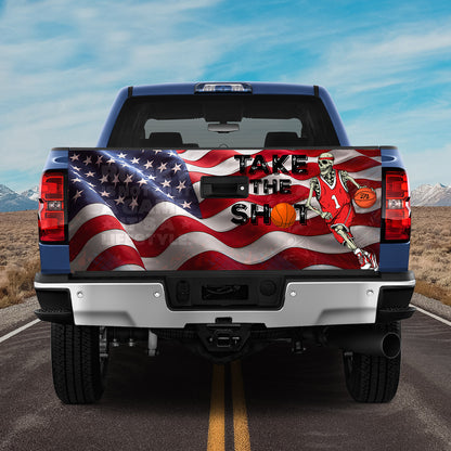 Petthouse | Skull Basketball American Flag Tailgate Wrap Skeleton Take The Shot Basketball Player