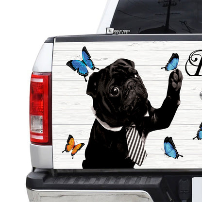 Petthouse | Black Pug Tailgate Wrap For Truck Auto Puppies Pug Dog Butterfly Be Still And Know That