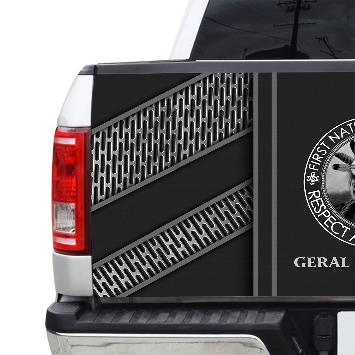 Petthouse | First Nations Warrior Tailgate Wrap Respect All Fear None Tailgate Cover Geral Lone Wolf Cover Decor