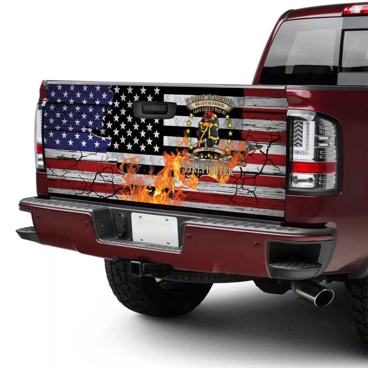 Petthouse | Fighter Tailgate Wrap, Firefighter Usa Flag Tailgate Wrap, Forever The Title Firefighter