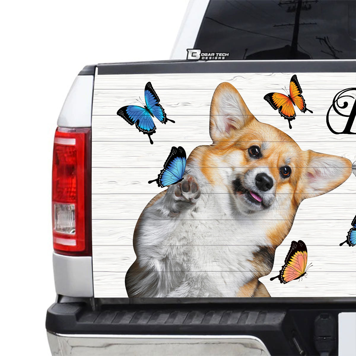 Petthouse | Cute Corgi Play With Butterflies Truck Tailgate Wrap God Bible Verse Truck Wraps Christian