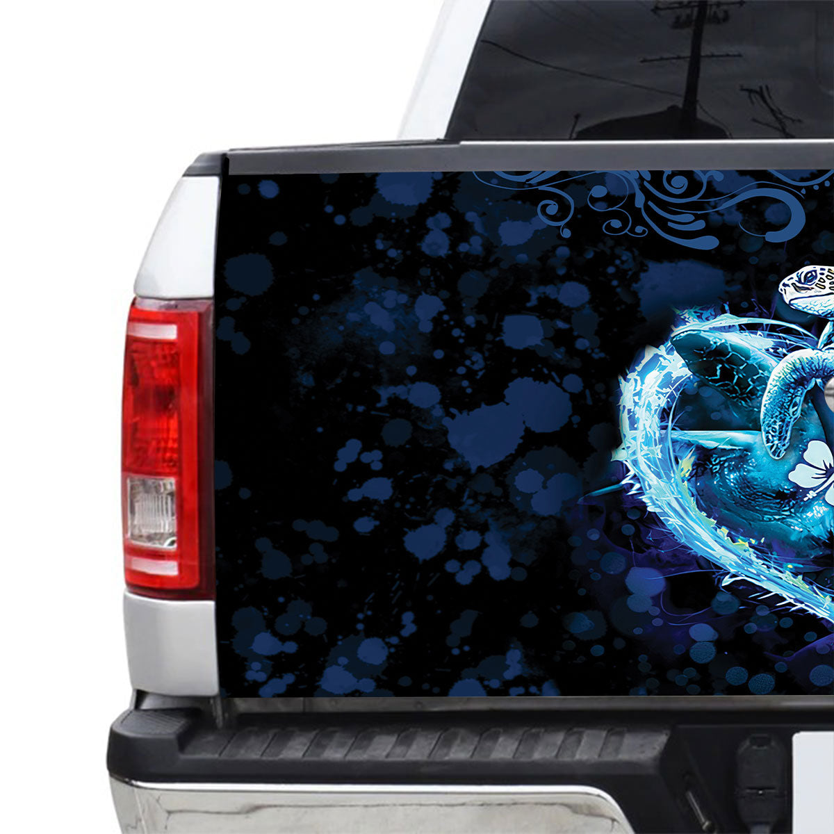 Petthouse | Couple Sea Turtle Flame Heart Hibiscus Splatter Truck Tailgate Wrap Valentine Gift