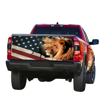 Petthouse | Christian Lion Tailgate Wrap American Old Flag Tailgate Wrap Christ Cross Cover Car Decor