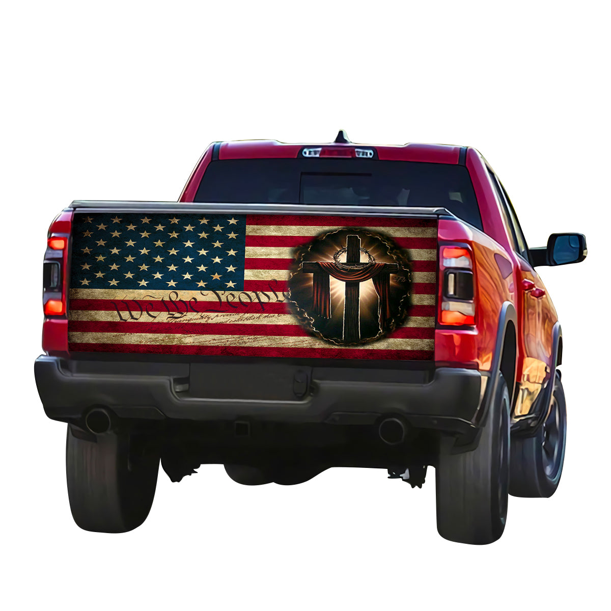 Petthouse | Cross Bible American Flag Truck Tailgate Wrap American Flag We The People Tailgate Decal Christian