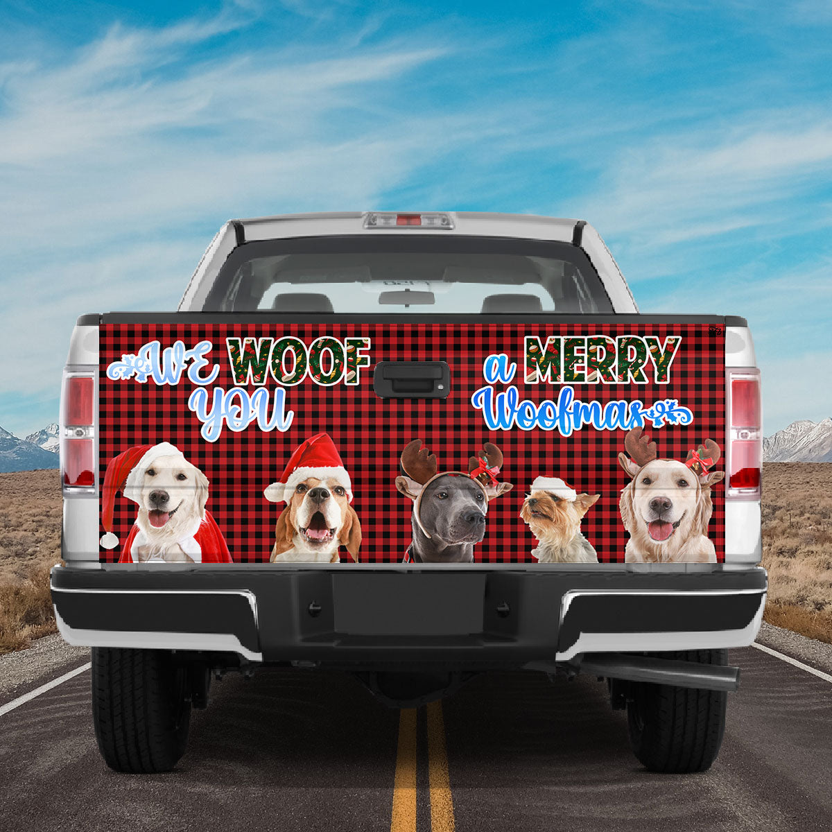 Petthouse | Cute Dog Tailgate Wrap, Christmas Dog Tailgate Wrap, We Woof You A Merry Woofmas