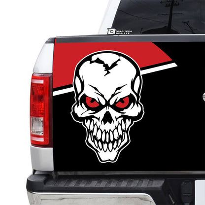 Petthouse | White Skull Tailgate Wrap Couple Skull Wrap Skull Red Eyes Cover Car Decoration