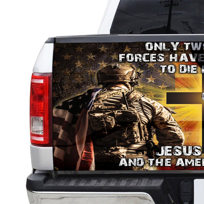 Petthouse | Jesus Christ And American Veteran Truck Tailgate Wrap Vinyl Graphic Decal Patriot Accessories