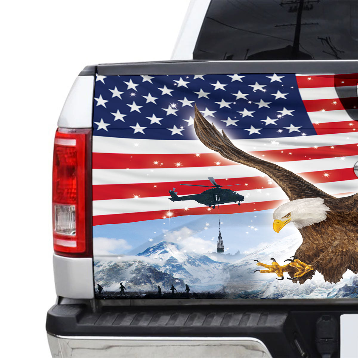 Petthouse | American Flag Bald Eagle Truck Tailgate Wrap Vinyl Graphic Decal Patriotic Car Decorations