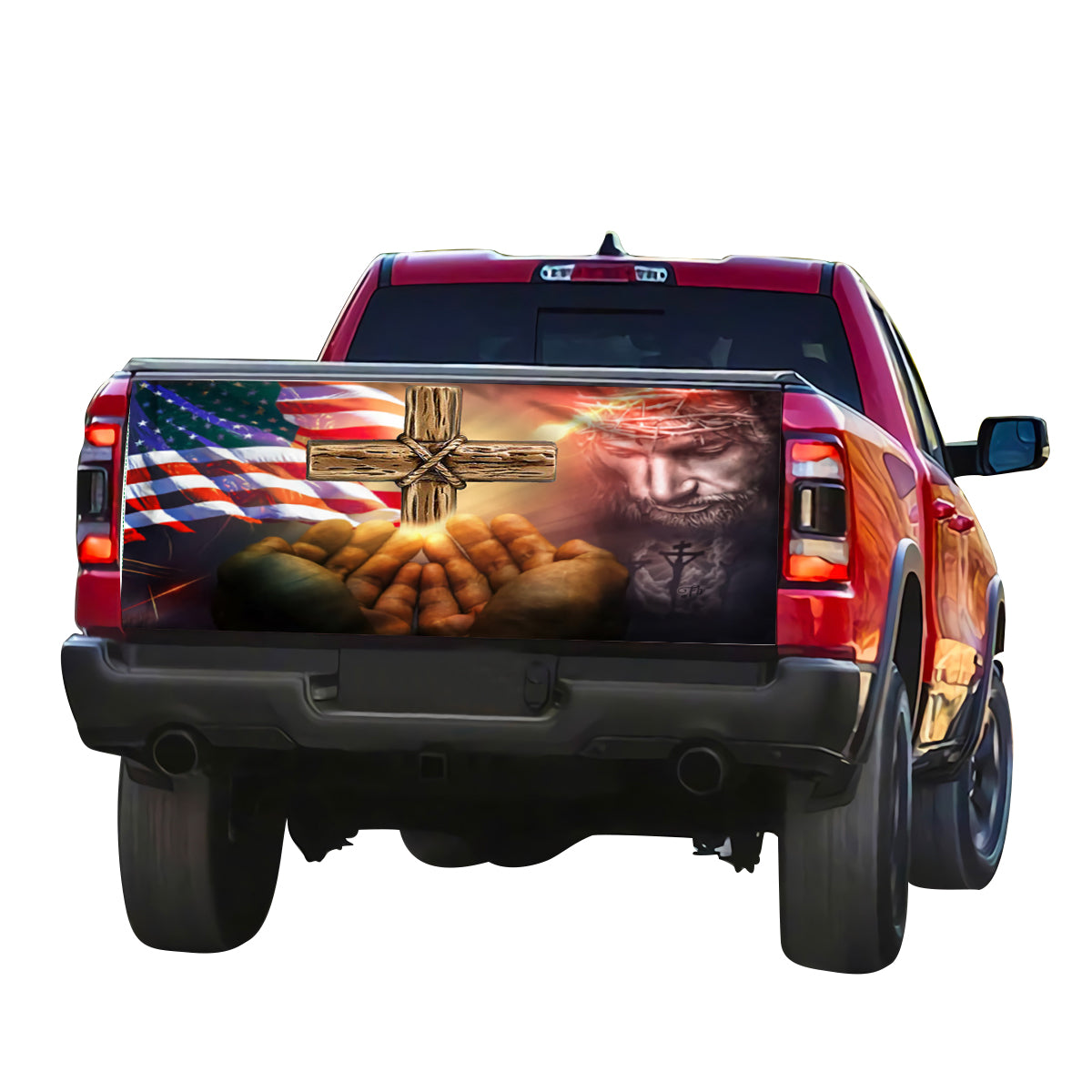 Petthouse | Jesus Christ My God Truck Tailgate Wrap Graphic Decal Vinyl American Flag God Bless America