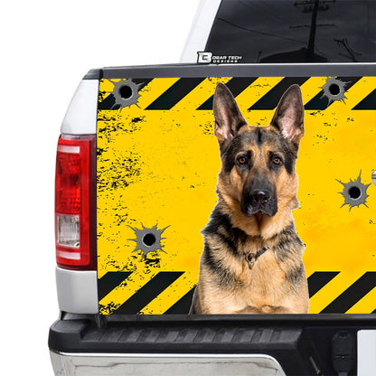 Petthouse | Caution This Car Is Protected Tailgate Sticker German Shepherd Truck Tailgate Wrap