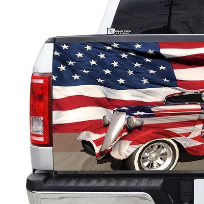 Petthouse | American Flag Car Truck Tailgate Wrap Decal Vintage Car Ancient Car Dad Gift