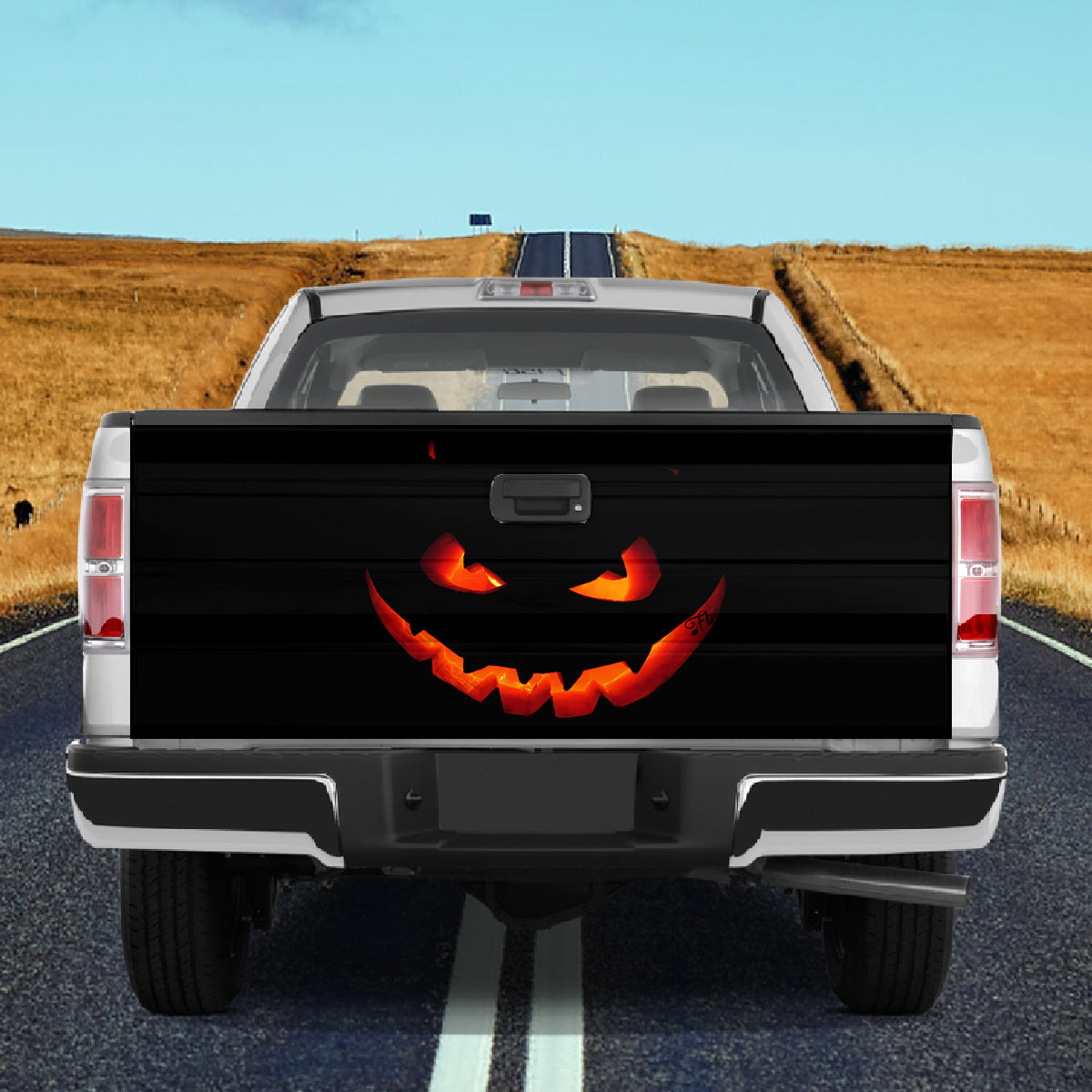 Petthouse | Horror Pumpkin Halloween Truck Tailgate Wrap Decal Scary Pumpkin Spooky Season Halloween