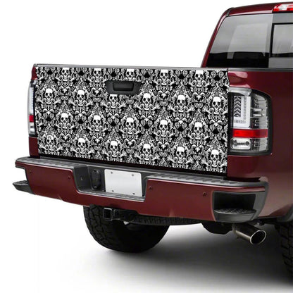 Petthouse | Skull Mandala Pattern Printed Tailgate Wrap, Skull Skeleton Halloween Truck Decor