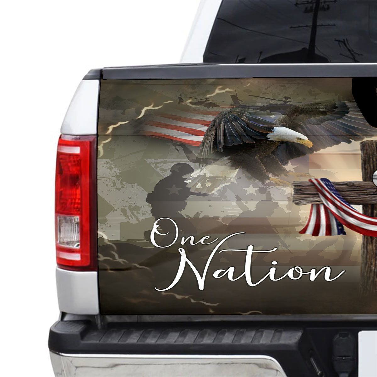 Petthouse | Jesus Christ Truck Tailgate Decal One Nation Under God American Flag Tailgate Wrap Tailgate Decals