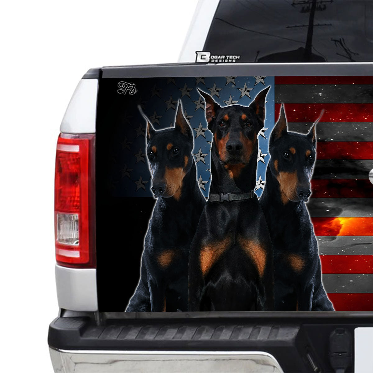 Petthouse | Dobermann Dog Tailgate Wrap, Dobermann Galaxy Usa Flag Tailgate Wrap, Dobermann Owner Gift