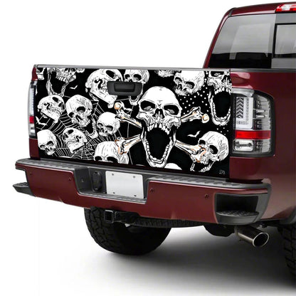 Petthouse | Skull Net Pattern Halloween Tailgate Wrap, Skeleton Skulllovers Truck Decor