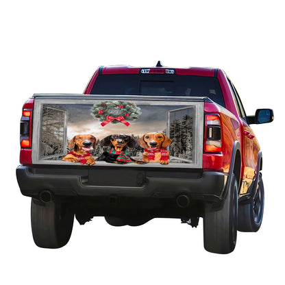 Petthouse | Three Dachshund Dog Holiday Tailgate Wrap, Dachshund Dog Mom Truck Decor Gift Idea, Dog Fans