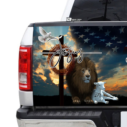 Petthouse | Lion Lamb Christian Tailgate Wrap, Jesus Died On The Cross For Me Christian Truck Decor