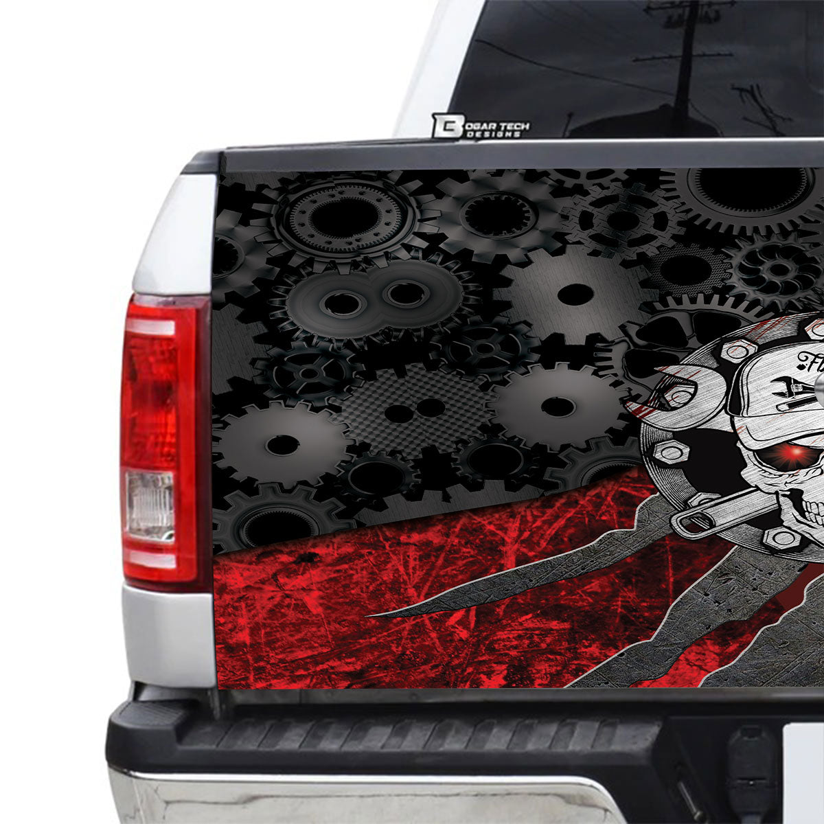 Petthouse | Skull Engineer Tailgate Wrap Gear Pattern Tailgate Wrap Metal Plate Pattern Tailgate Wrap Car Decor