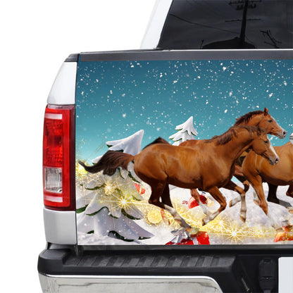 Petthouse | Brown Horses Tailgate Wrap Running Horses Tailgate Cover Christmas Horse Wrap Horse Lover Gift