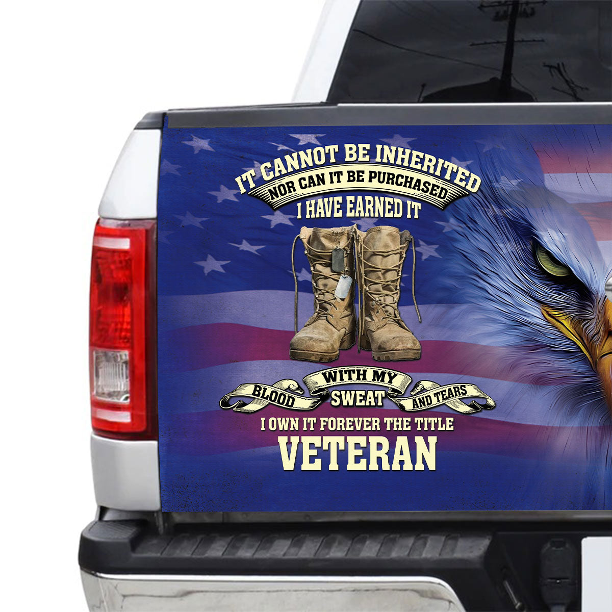 Petthouse | Bald Eagle American Veteran It Cannot Be Inherited Tailgate Wrap Vinyl Graphic Decal Sticker