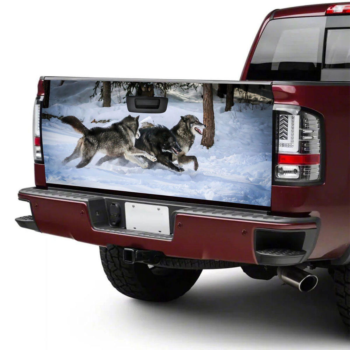 Petthouse | Wolf Running Talgate Wrap, Wolf Winter Forst Printed, Wolf Lovers Truck Decor Dad Gift