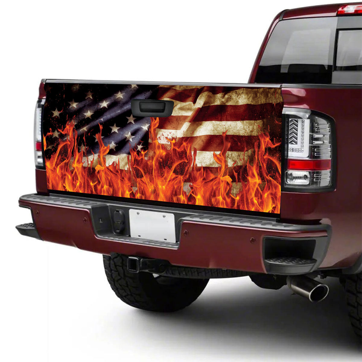 Petthouse | Grunge Usa Flag Tailgate Wrap, Usa Flag On Fire Tailgate Wrap, Independence Day Decor