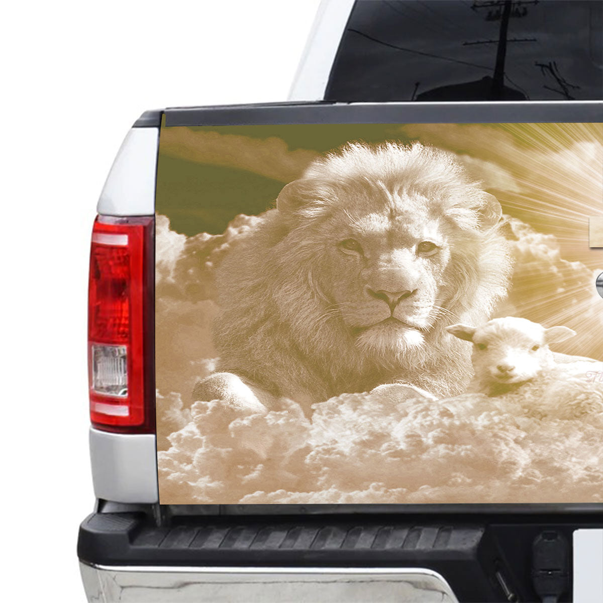 Petthouse | Lion Of Judah Lamb Of God Tailgate Wrap Decal Jesus God Christian Cross Sticker Truck Decor