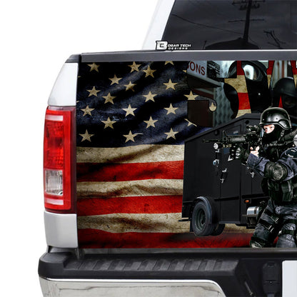 Petthouse | Swat Tailgate Wrap, Swat America Wrap, Old America Flag Background Wrap, Security Forces Cover