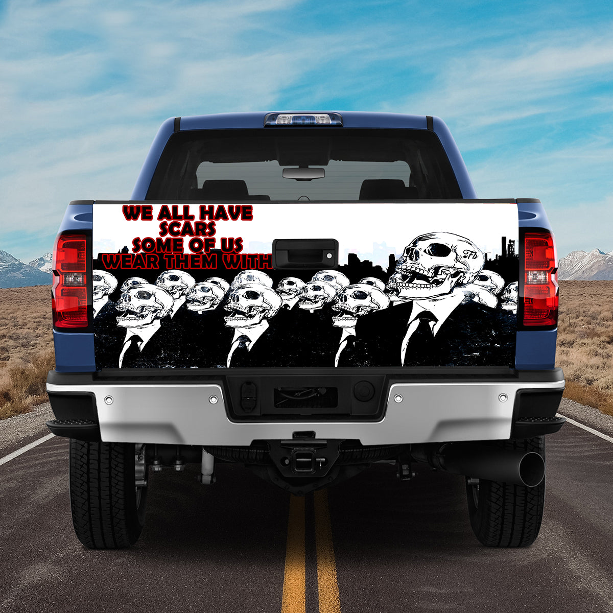 Petthouse | Skull Truck Tailgate Wrap Anynomus Skull Skeleton Human Skull Suit We All Have Scars