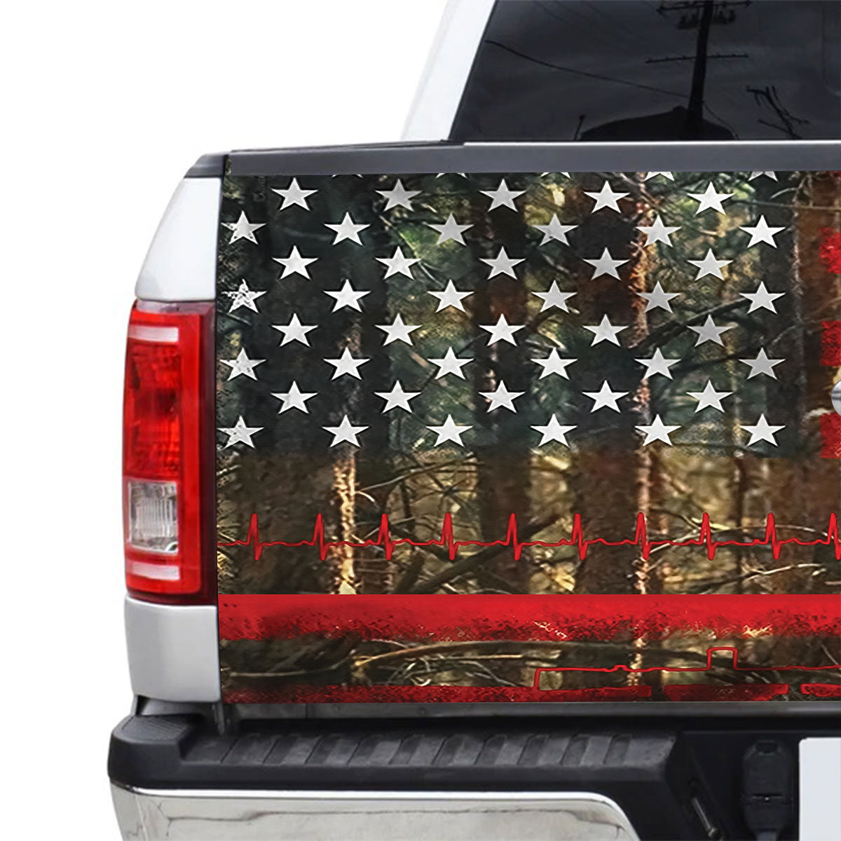 Petthouse | Deer Hunting American Flag Tailgate Wrap Hunting Heartbeat Tailgate Decals Deer Hunter Gifts