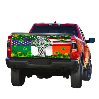 Petthouse | Irish Celtic Cross Shamrock Happy St Patritck Day Tailgate Wrap Irish By Blood American By Birth