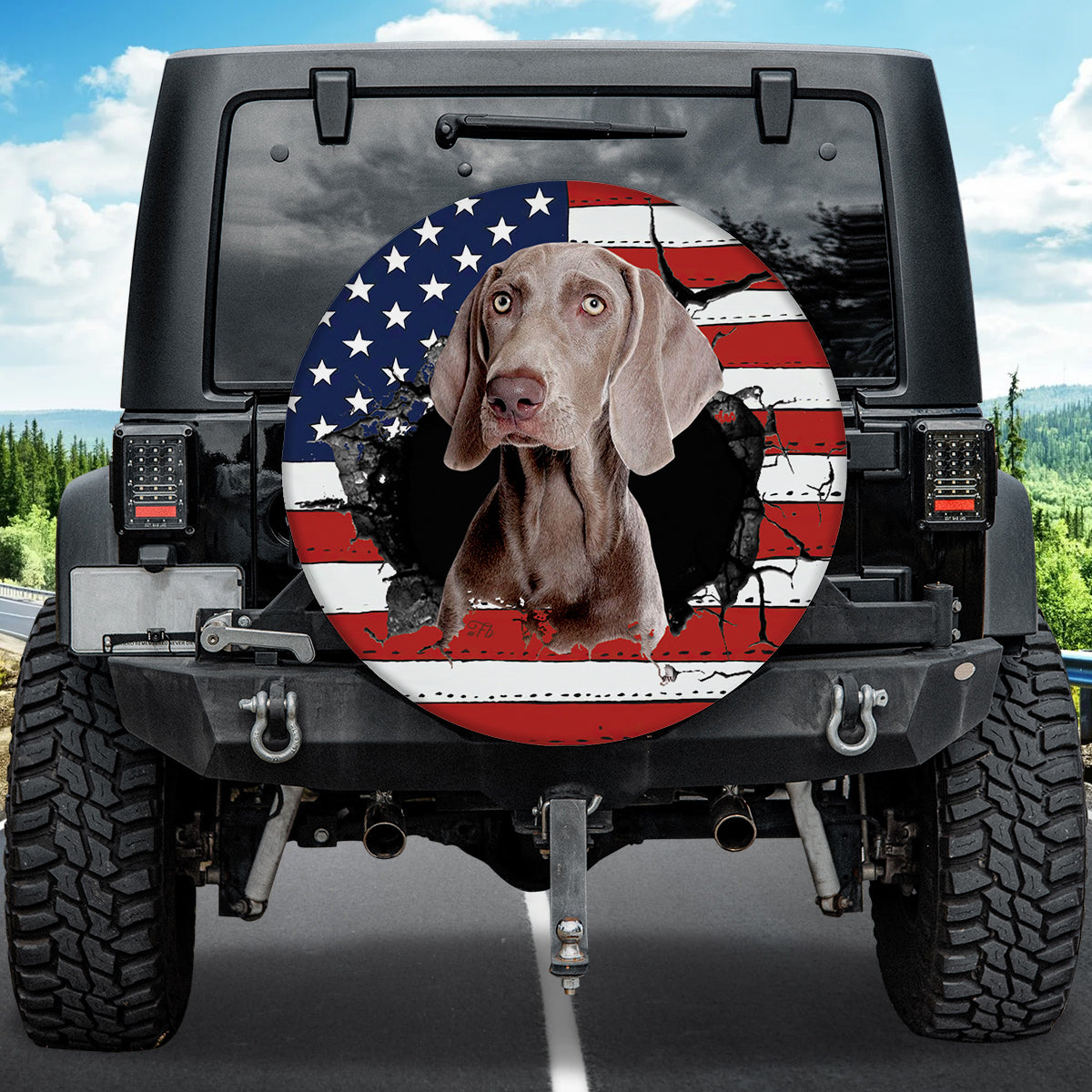 Petthouse | Weimaraner Dog Spare Tire Cover American Flag Tire Wrap Dog Lover Car Tire Wrap Dog Lover