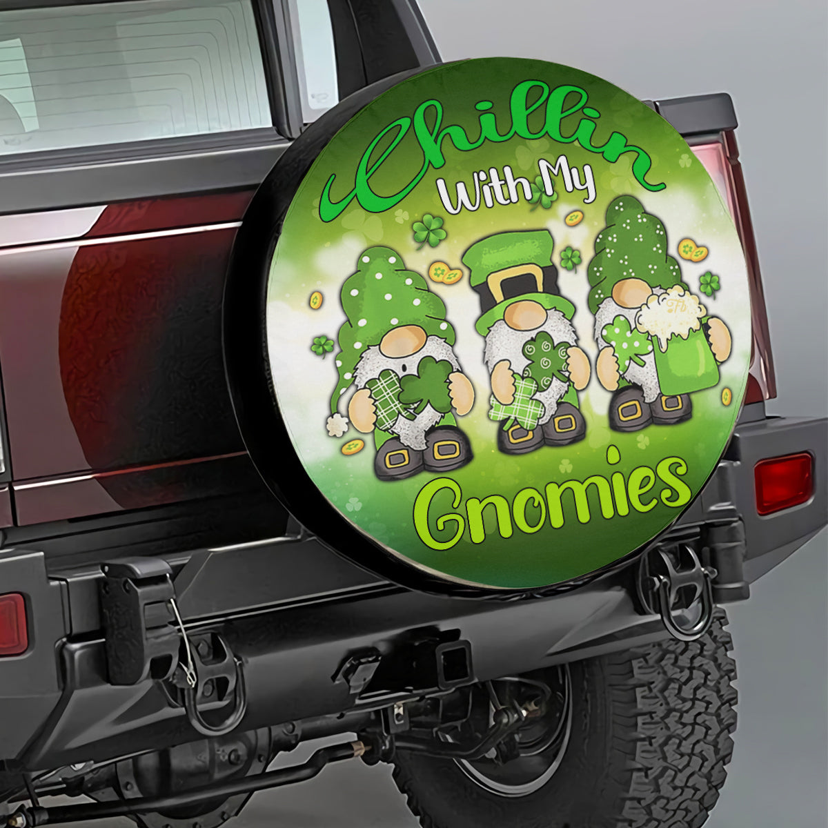 Petthouse | St Patrick's Day Lucky Clover Tire Covers Chillin With My Gnomes Tire Cover Happy St Patrick's Day