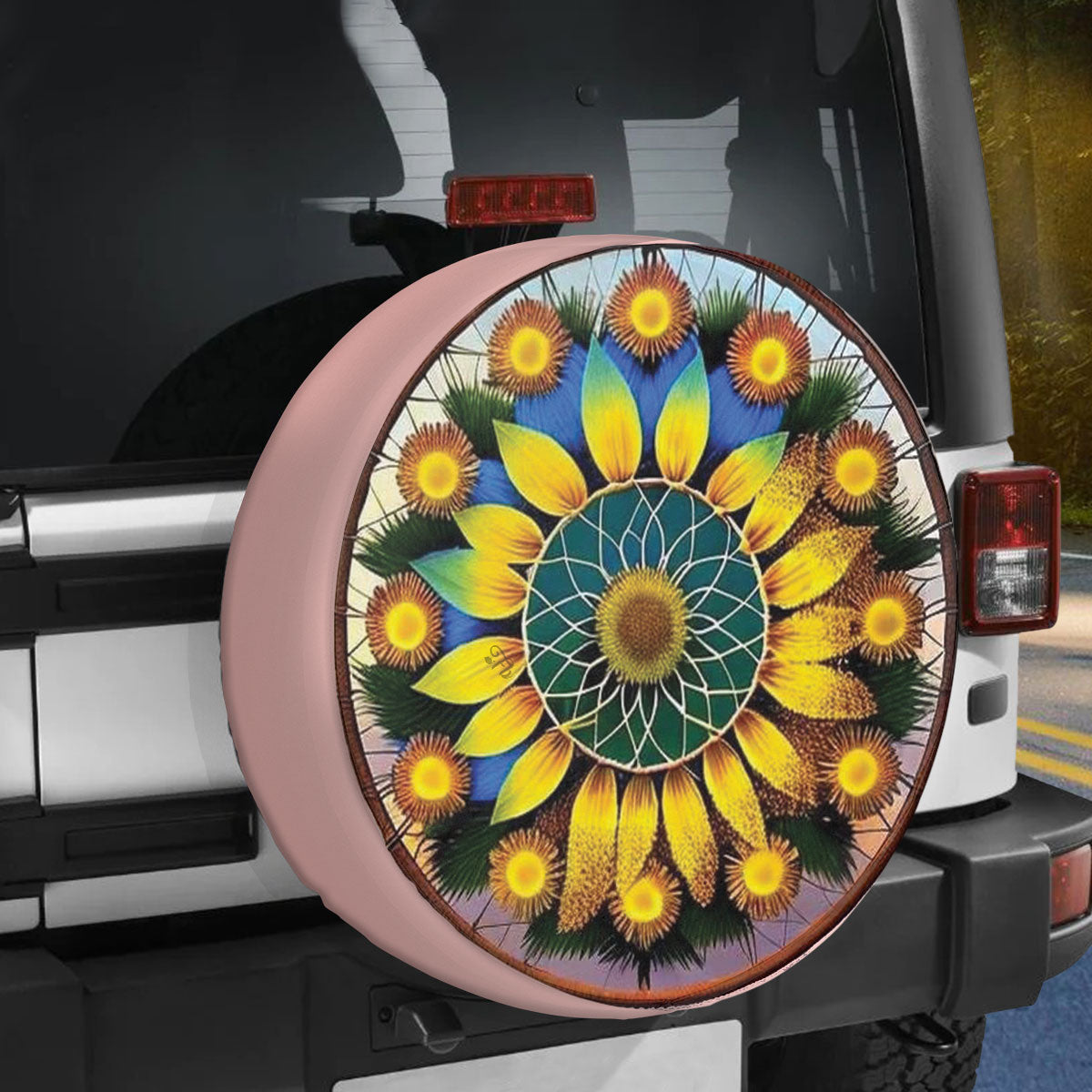 Petthouse | Sunflower Mandala Style Spare Tire Cover Yellow Floral Flower Truck Decoration Sunflower Lover Gift