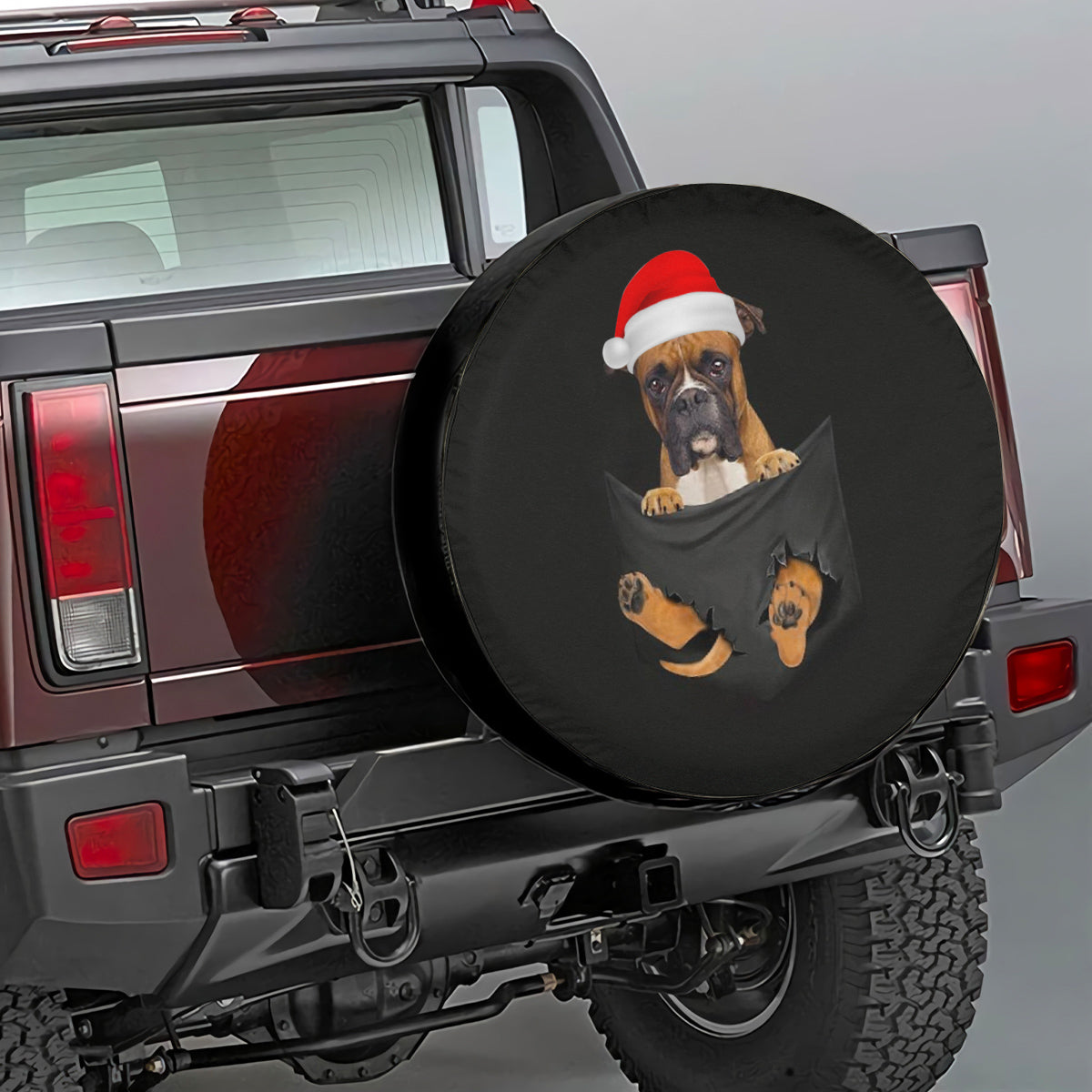 Petthouse | Pitbull Sit In Pocket Wheel Cover, Pitbull Santa Cracked Pocket, Merry X-mas Pitbull