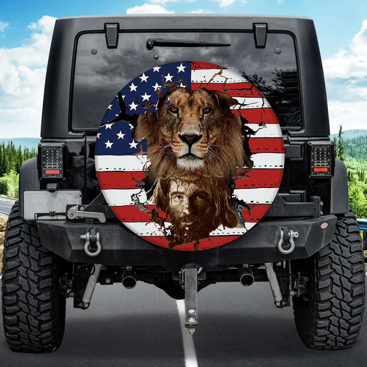 Petthouse | Lion Jesus Spare Tire Cover American Flag Tire Cover Lion Of Judah Cover Christian Car Decoration