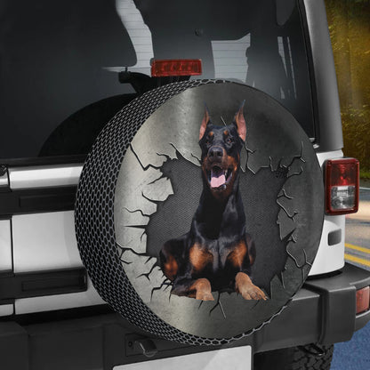 Petthouse | Spare Wheel Cover Doberman Pinscher Dog Wheel Tote Protects Metal Hole Punched Fun Car Decor