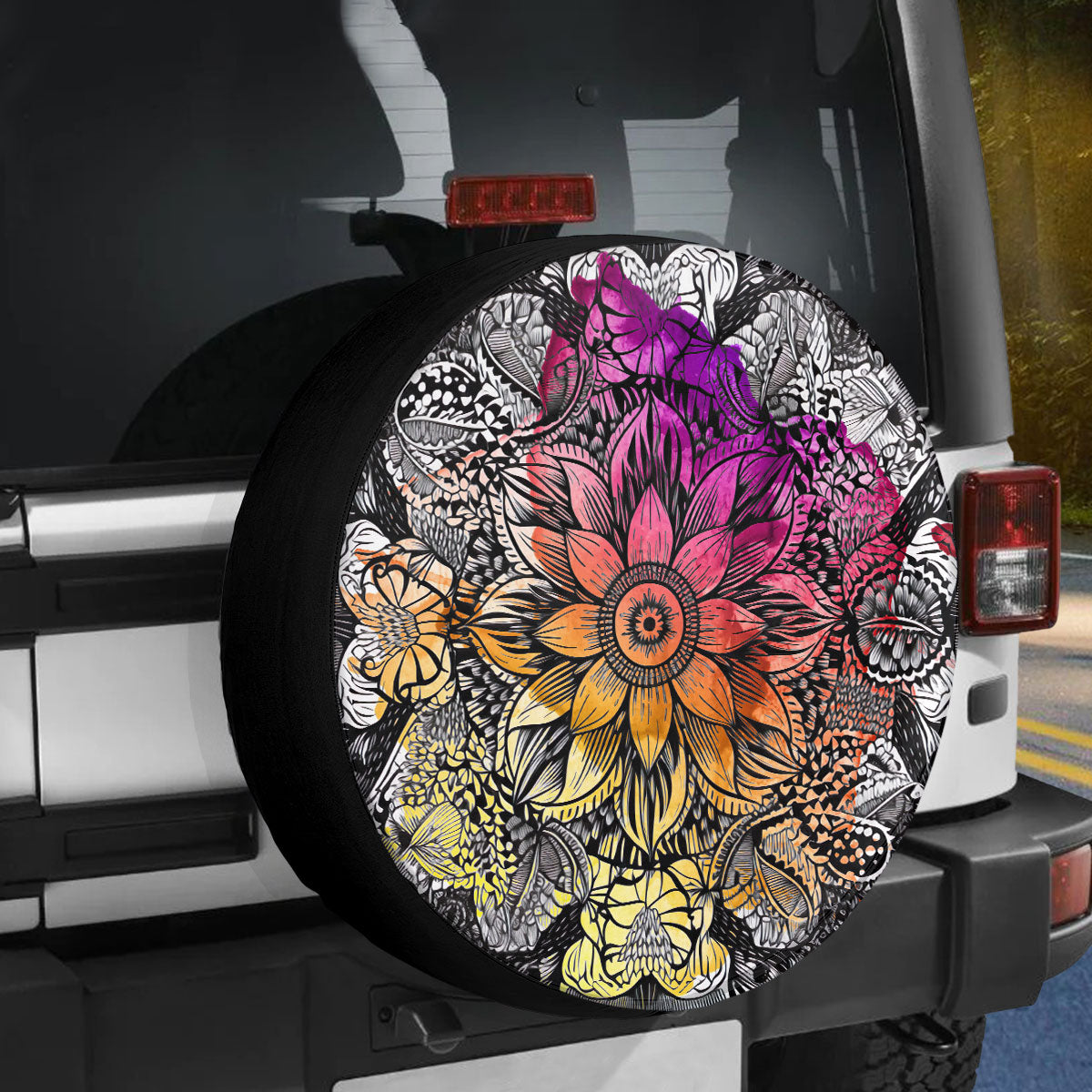 Petthouse | Mandala Texture Spare Tire Cover Flower Mandala Style Truck Decoration Car Decor