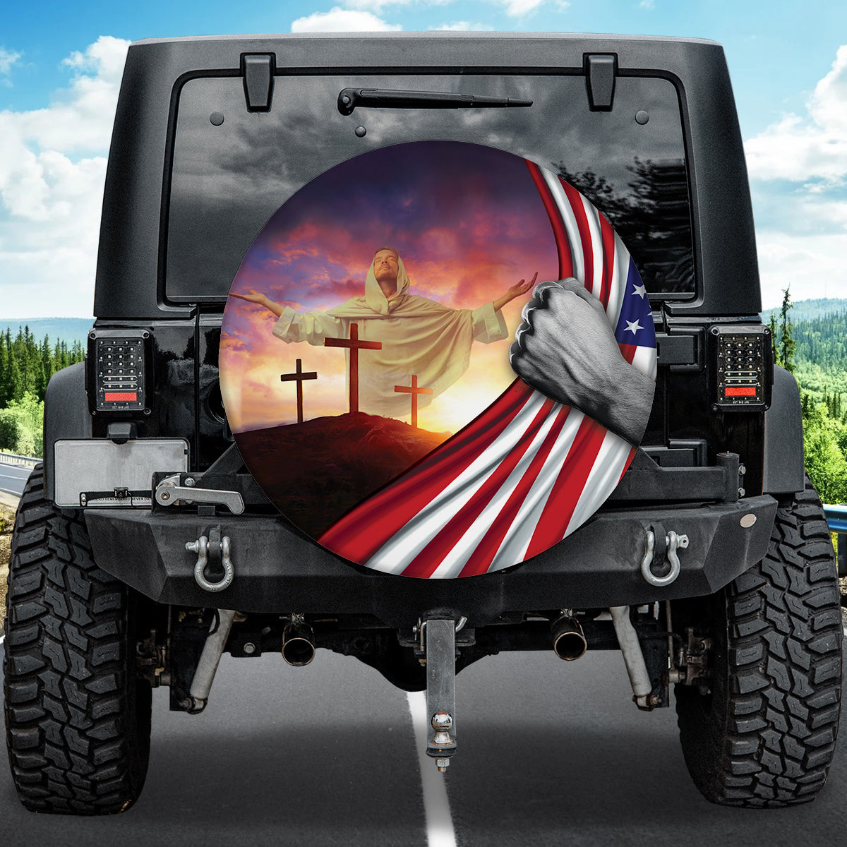 Petthouse | Jesus Bless Us Cross Hill Spare Tire Cover Jesus Holy Spirit Wheel Cover Jesus Cross Christian Gift