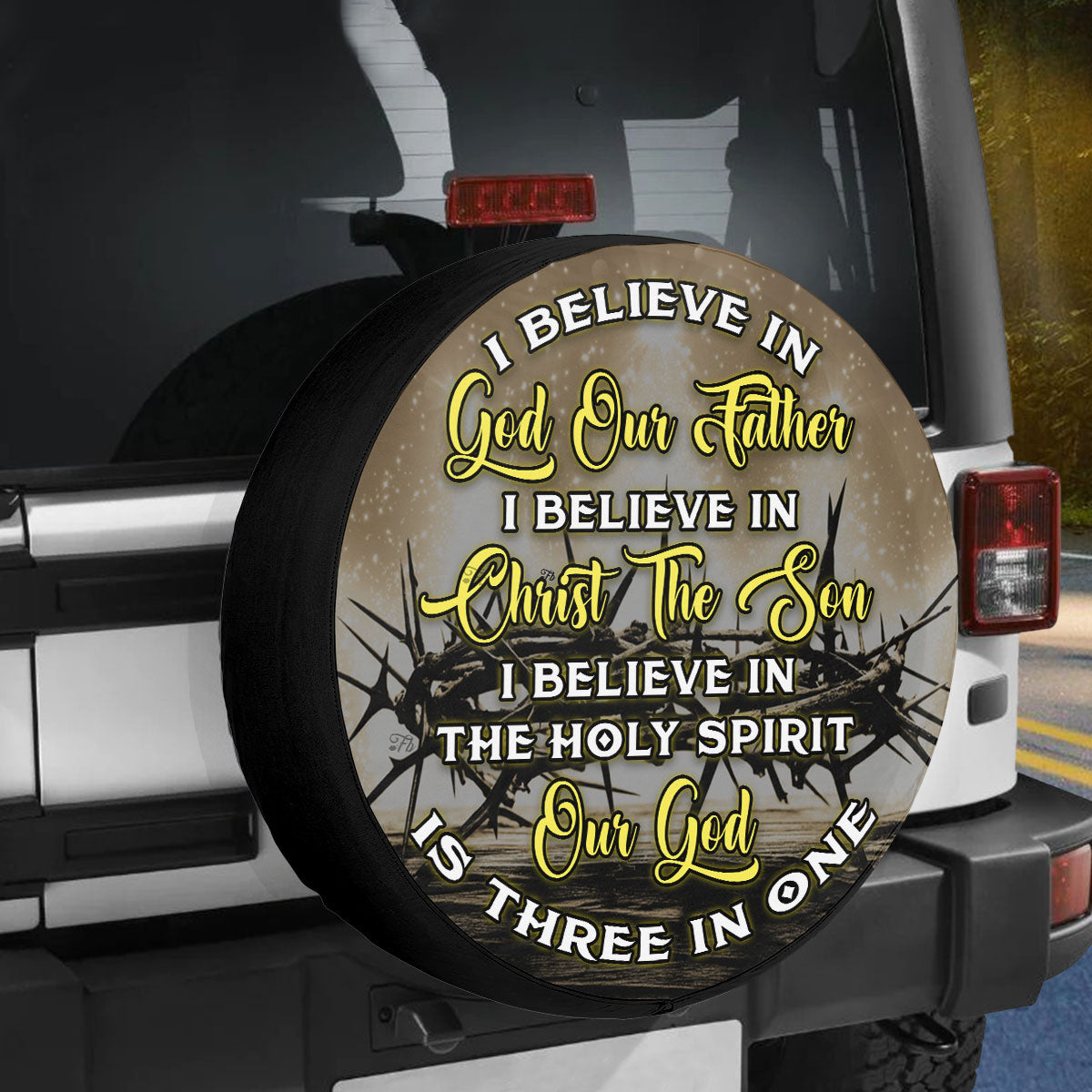 Petthouse | Jesus Thorn Crown I Believe In God Our Father Holy Bible Tire Covers Car Accessories Gifts