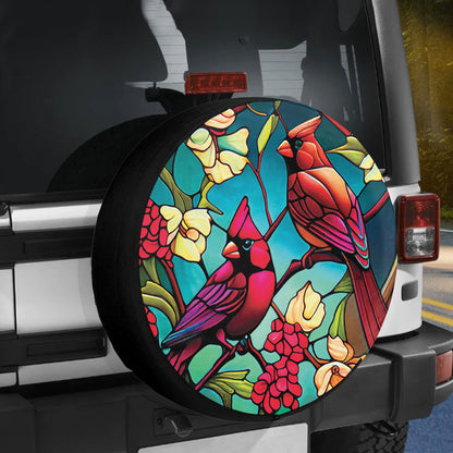 Petthouse | Bird Winter Cardinal Tire Cover Stained Glass Spare Tire Cover Cardinal Car Wheel Wrap Accessories