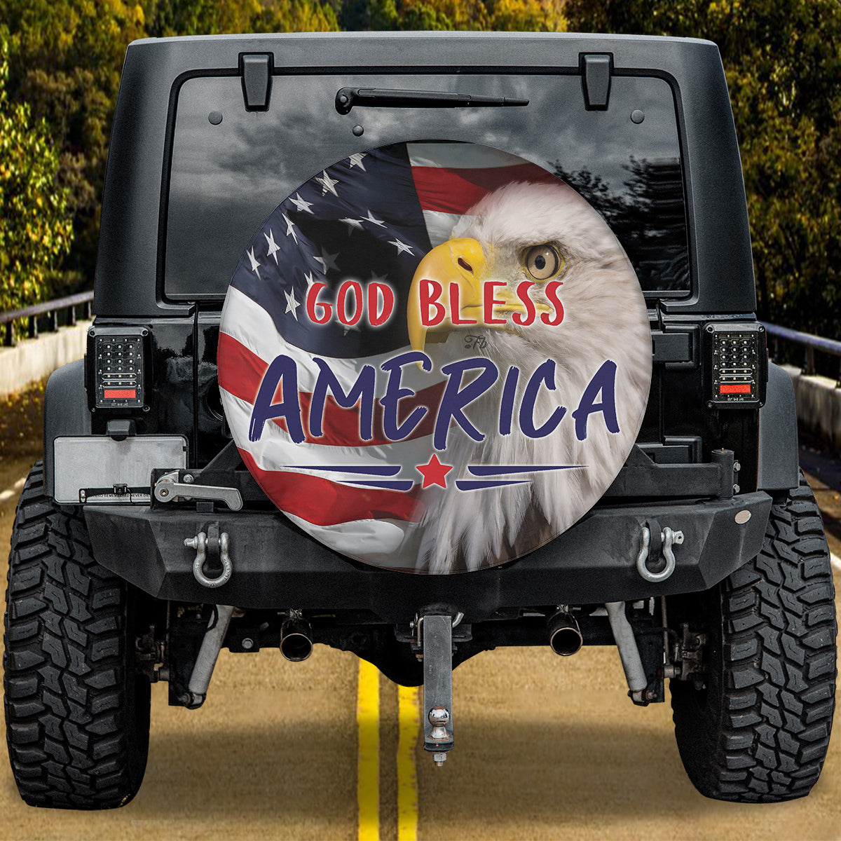 Petthouse | Eagle American Flag Spare Tire Cover God Bless America Wheel Cover Waterproof Family Gift