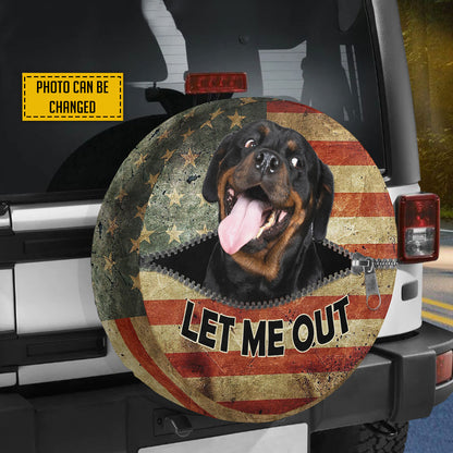 Petthouse | Rottweiler Custom Spare Tire Cover American Flag Add Your Personalized Photo Wheel Cover Dog Dad