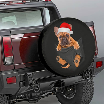 Petthouse | Pug Break Pocket Spare Tire Cover, Puppy Pug Wear Santa Hat, Tire Cover Christmas