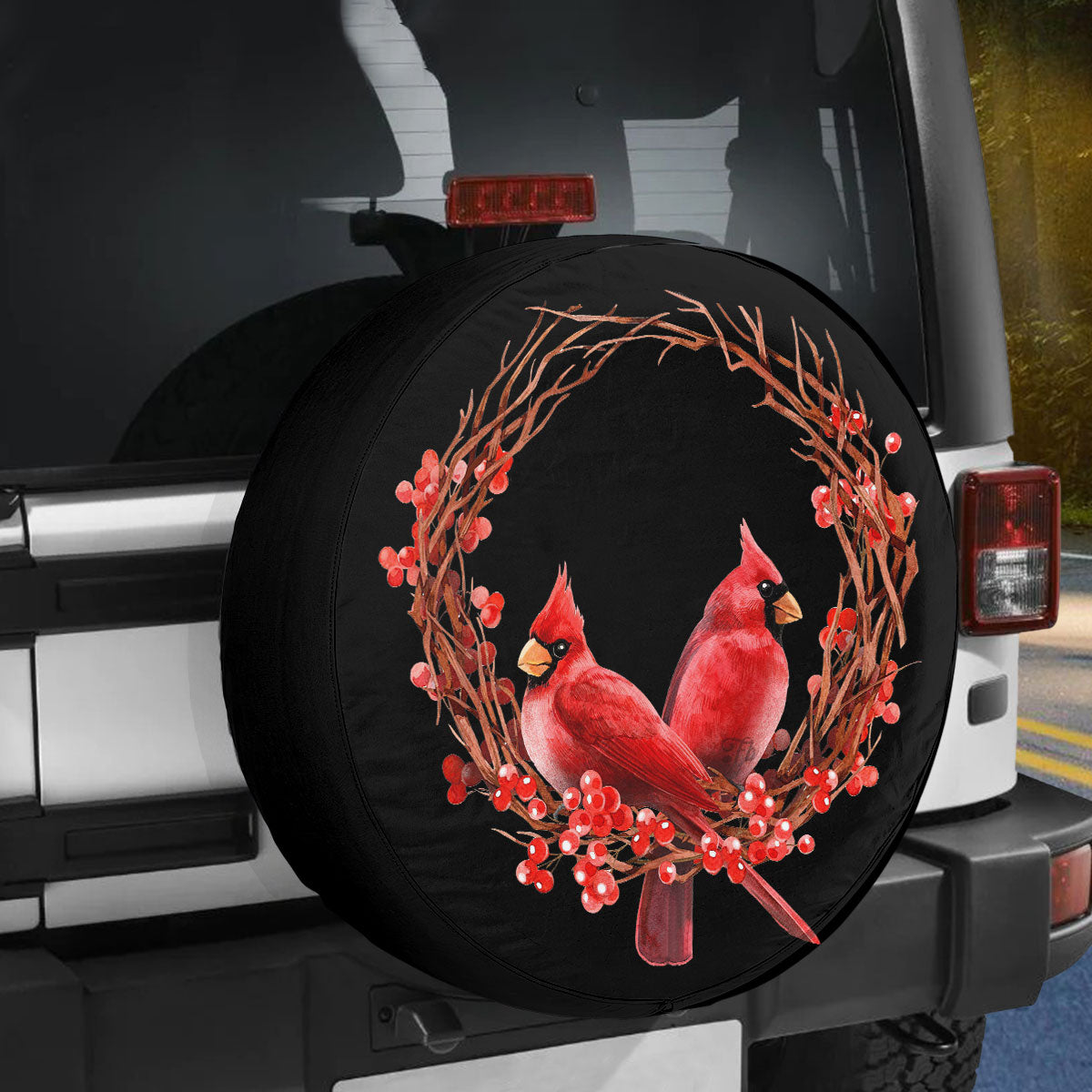 Petthouse | Cardinal Birds Spare Tire Cover Christmas Wreath Tire Protector Car Accessory New Car Gift Holiday