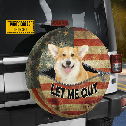 Petthouse | Customize Corgi Stuck American Flag Spare Tire Cover Dog Tire Cover Car Accessories Car Tire