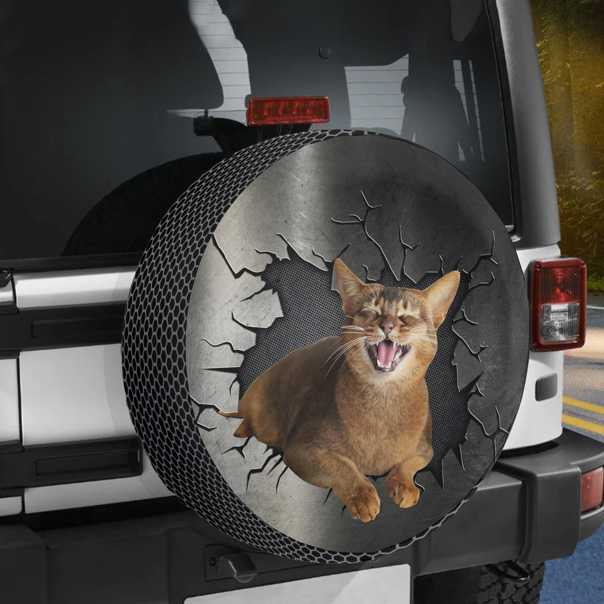 Petthouse | Abyssinian Cat Smiling Wheel Tire Covers Big Metal Hole Print Spare Wheel Cover Car