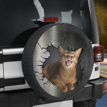 Petthouse | Abyssinian Cat Smiling Wheel Tire Covers Big Metal Hole Print Spare Wheel Cover Car