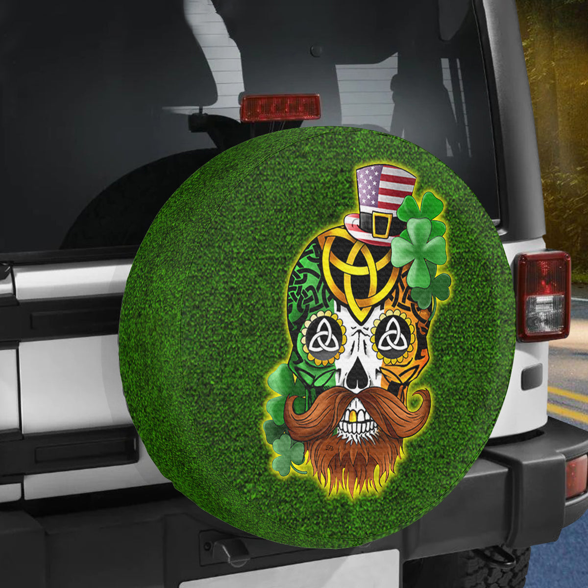 Petthouse | Sugar Skull Irish Shamrock St Patricks Day Spare Tire Cover Happy Irish Holiday Gift Ideas